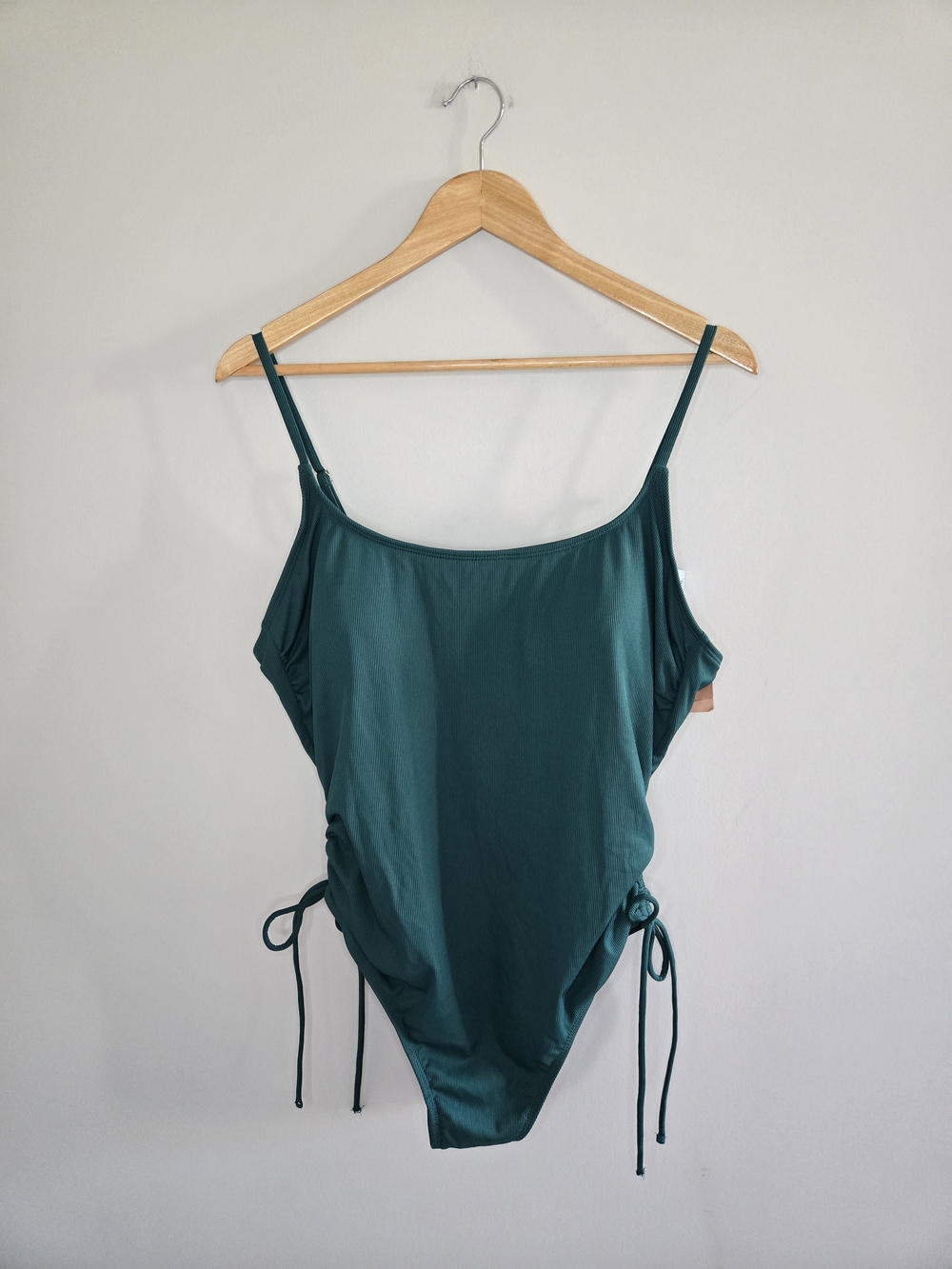 Shade & Shore teal scoop neck ribbed one-piece with side drawstring, nwt